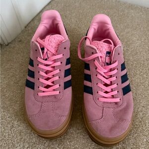 adidas Pink Gazelle Suede Sneakers with Navy Stripes and Gum Sole